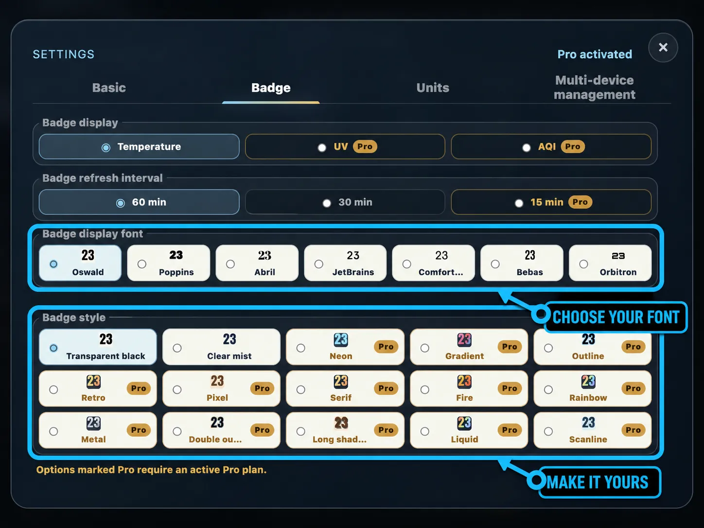 SkyFeels toolbar badge personalization